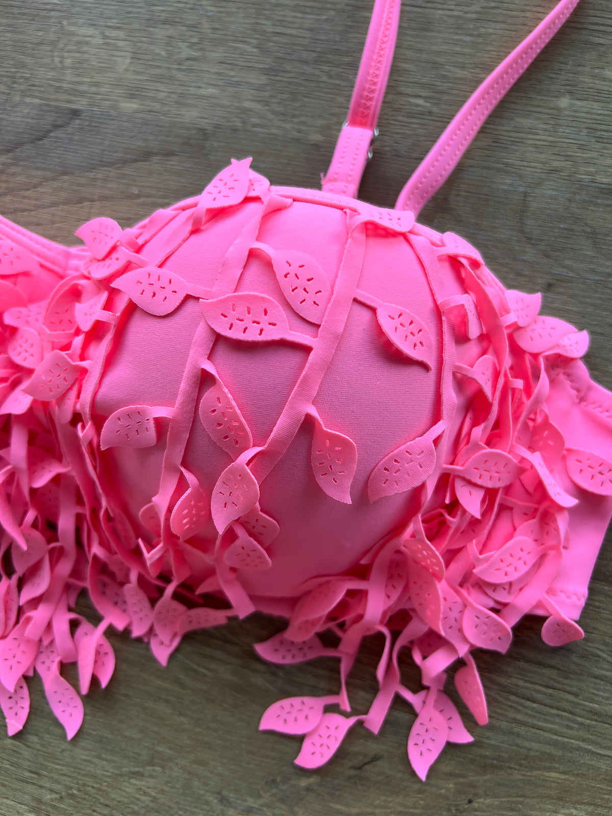 Sexkiss Neon Pink Leaf Fringe Bikini Top