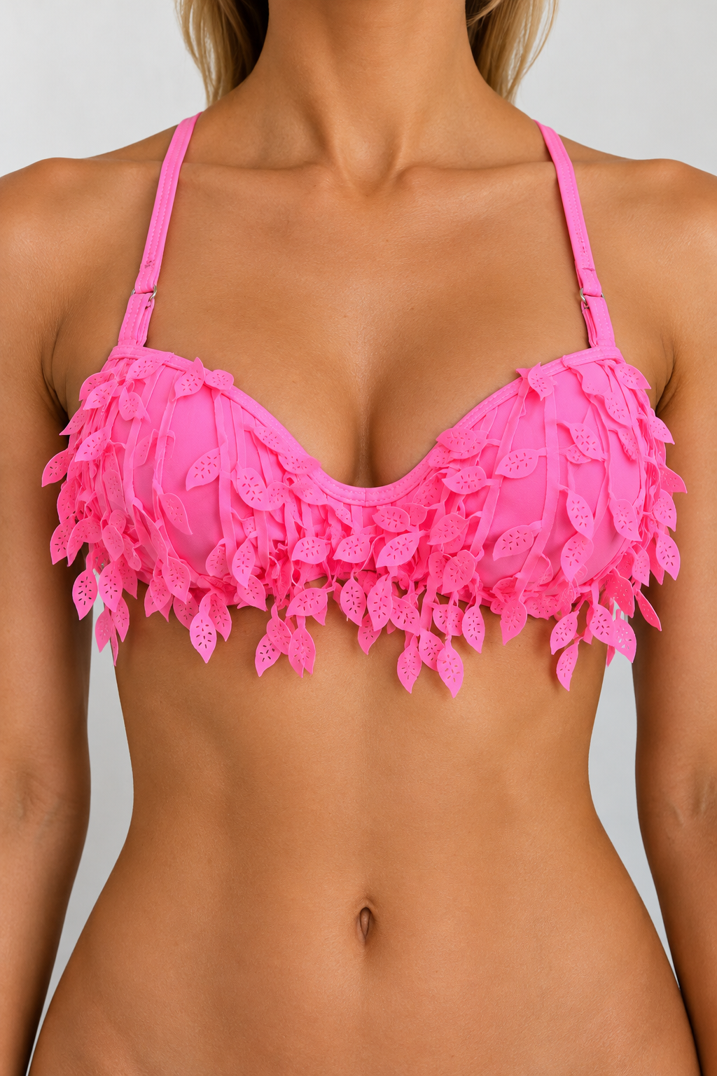 Sexkiss Neon Pink Leaf Fringe Bikini Top