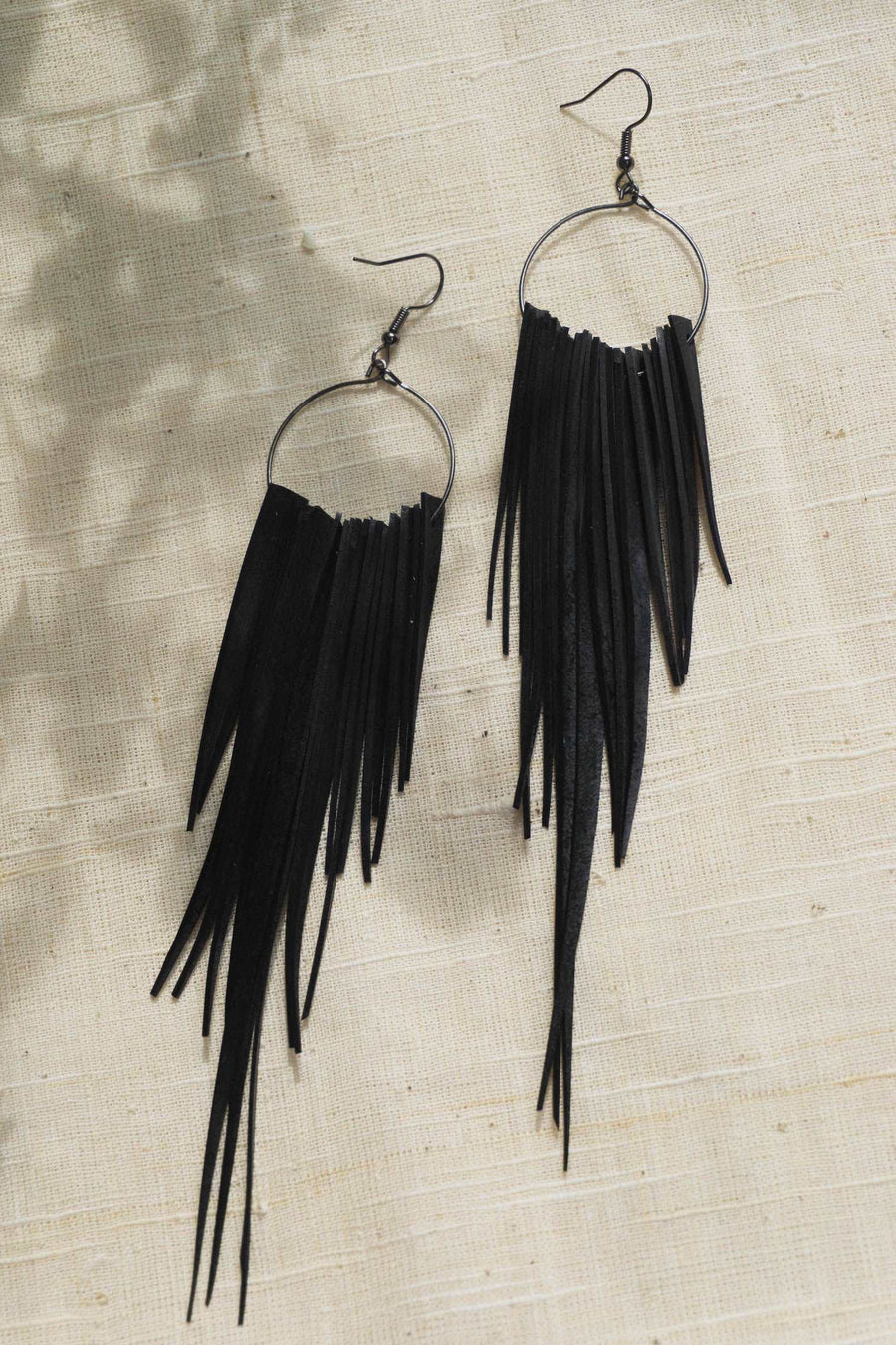 long bold black recycled bike inner tube earrings by Laura Zabo
