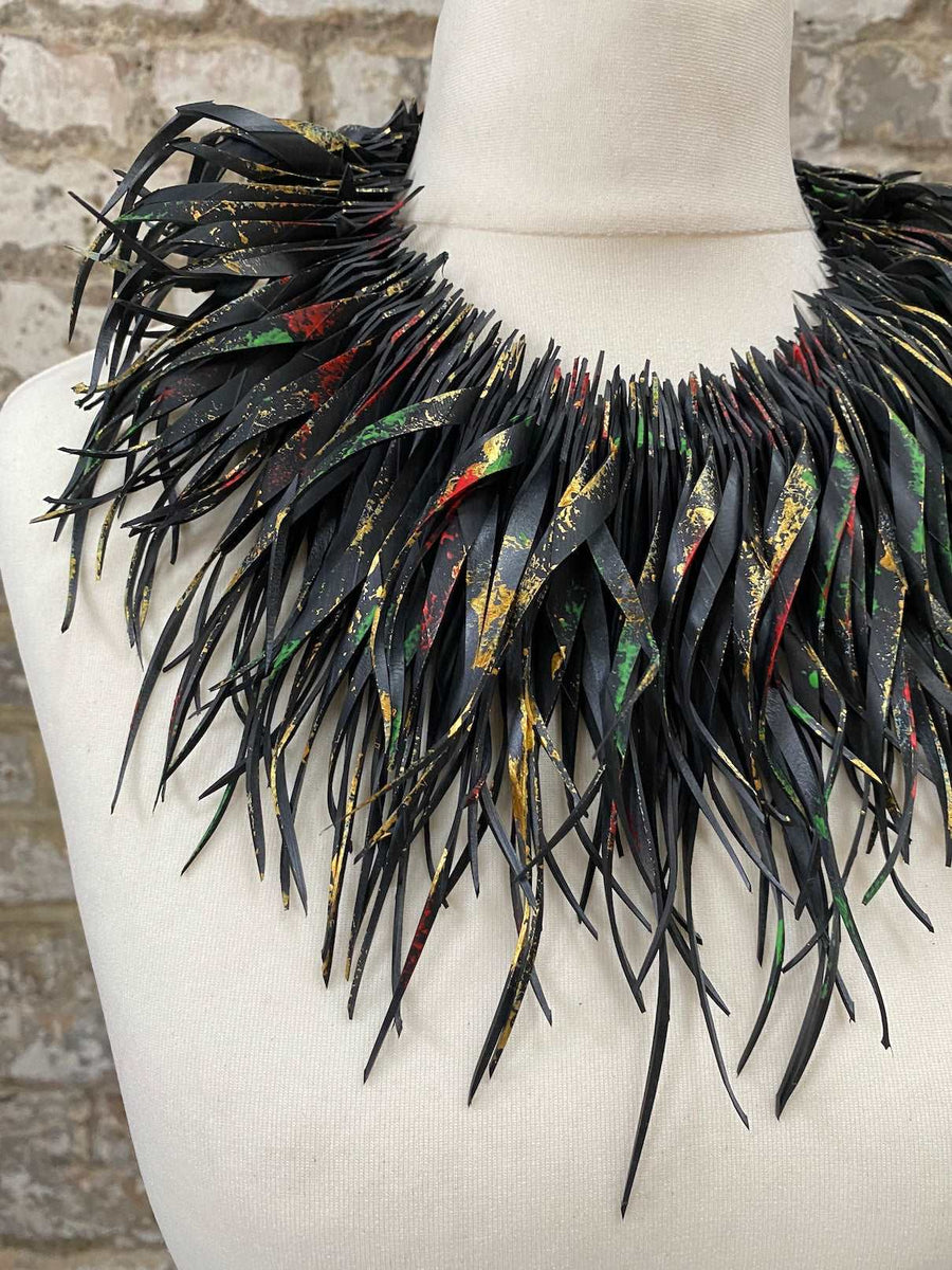 recycled bicycle tyre rubber statement black necklace by Laura Zabo 