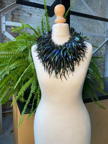 peacock purple blue statement tassel necklace, recycled bike tyre rubber eco-friendly jewellery by laura zabo