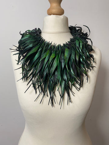 green forest , eco-friendly statement necklace, upcycled bicycle inner tube bold jewellery by Laura Zabo, sustainable gift for mother and girlfriend by laura zabo