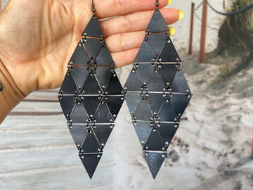 Large, Black Statement Earrings Made out of a Bicycle Inner Tube, 100% eco and vegan friendly, Geometric Jewelry