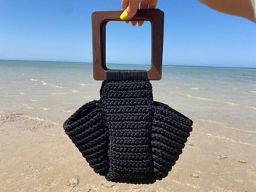 fashionable and glamorous black crochet bag, purse