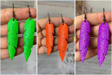 3 Pairs of Leaf Earrings – Upcycled Bicycle Inner Tubes (Green, Orange, Purple), Sustainable and Eco-Friendly Gift