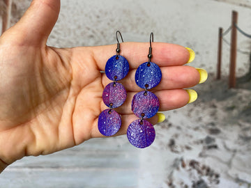 Night, Milky Way Themed Earrings – Upcycled Bicycle Inner Tubes Jewelry - Eco-Friendly and Sustainable Gift, Blue Purple Delicate Earrings