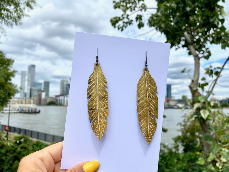 Upcycled Gold Leaf Earrings, Statement Earrings, Recycled Bicycle Inner tube earrings by lauea zabo, handmade in london