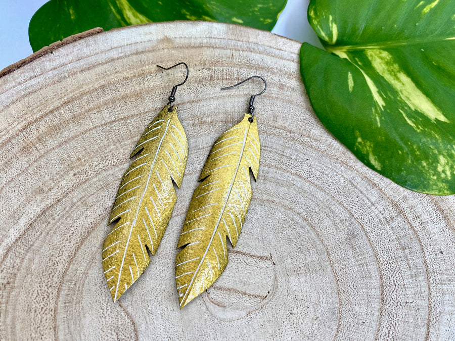 Upcycled Gold Leaf Earrings, Statement Earrings, Recycled Bicycle Inner tube earrings by lauea zabo, handmade in london