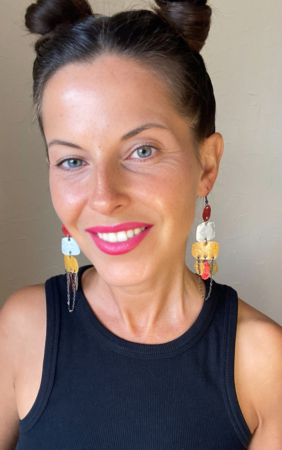 large, bohemian statement earrings made from upcycled Nespresso pods, capsules