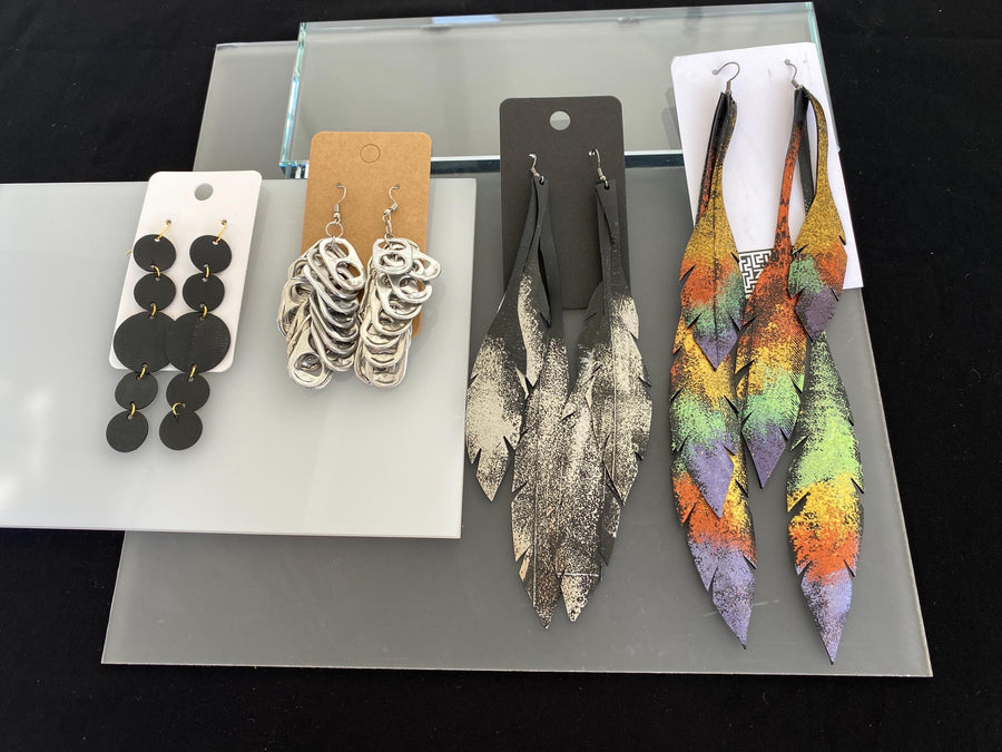 LAST PIECES – 4 Pairs Long Upcycled Statement Earrings | Bicycle Inner Tube | Pull Rings | Reduced Price | Quirky and Vegan Jewelry