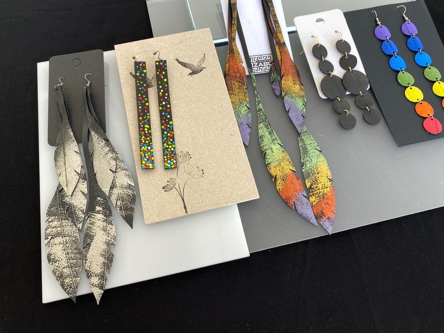5 pairs of upcycled bicycle inner tube earrings, sustainable jewellery by laura zabo