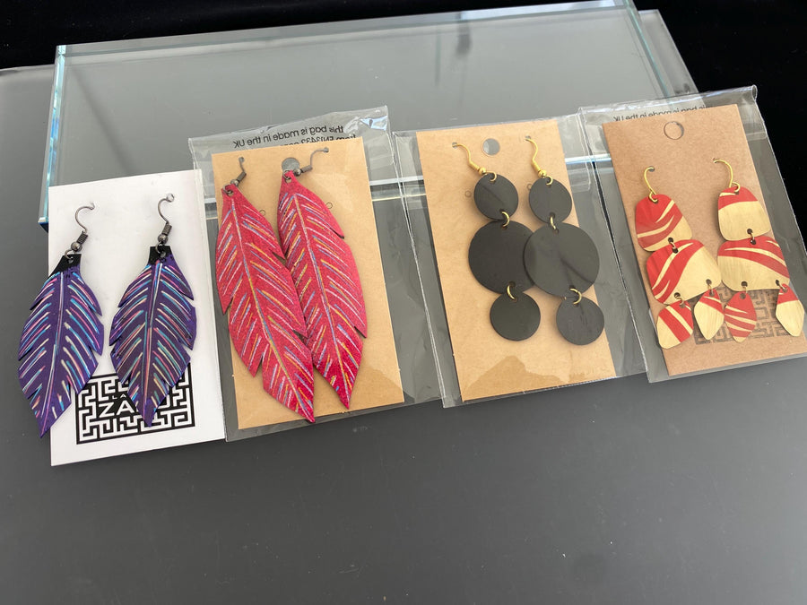 4 pair of earring bundle made from upcycled  bicycle inner tube and Nespresso capsules by laura zabo