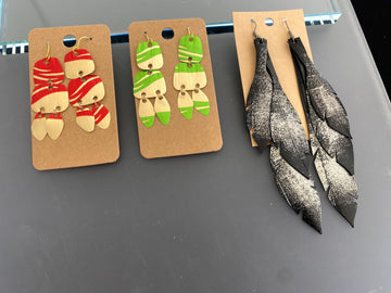 LAST SET – 3 Pairs Long Upcycled Inner Tube Earrings | Eco Statement Jewelry | Final Stock – Reduced Price | Quirky and Vegan Jewelry