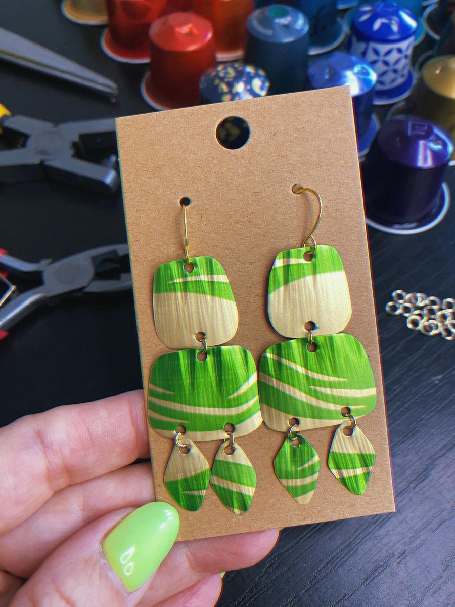LAST SET – 3 Pairs Long Upcycled Inner Tube Earrings | Eco Statement Jewelry | Final Stock – Reduced Price | Quirky and Vegan Jewelry