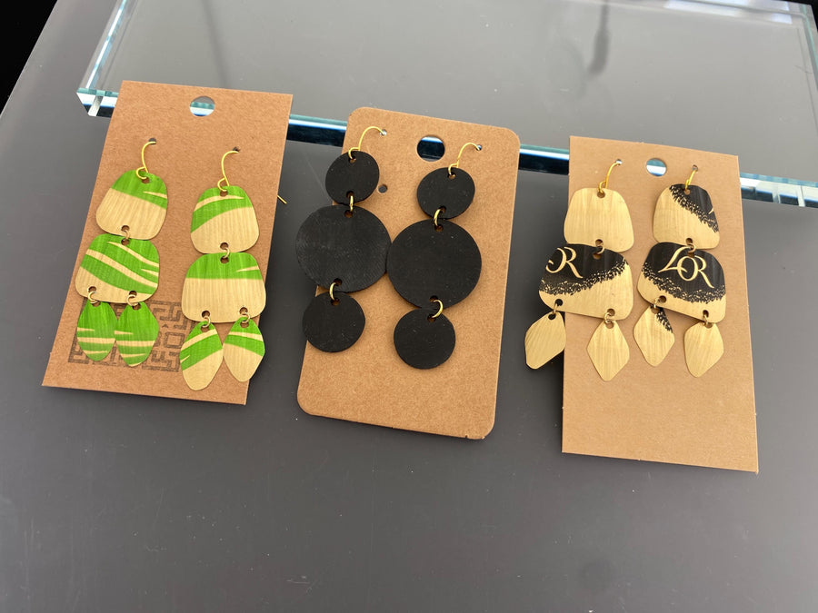 LAST SET – 3 Pairs Upcycled Inner Tube Earrings | Eco Statement Jewelry | Final Stock – Reduced Price | Quirky and Vegan Jewelry