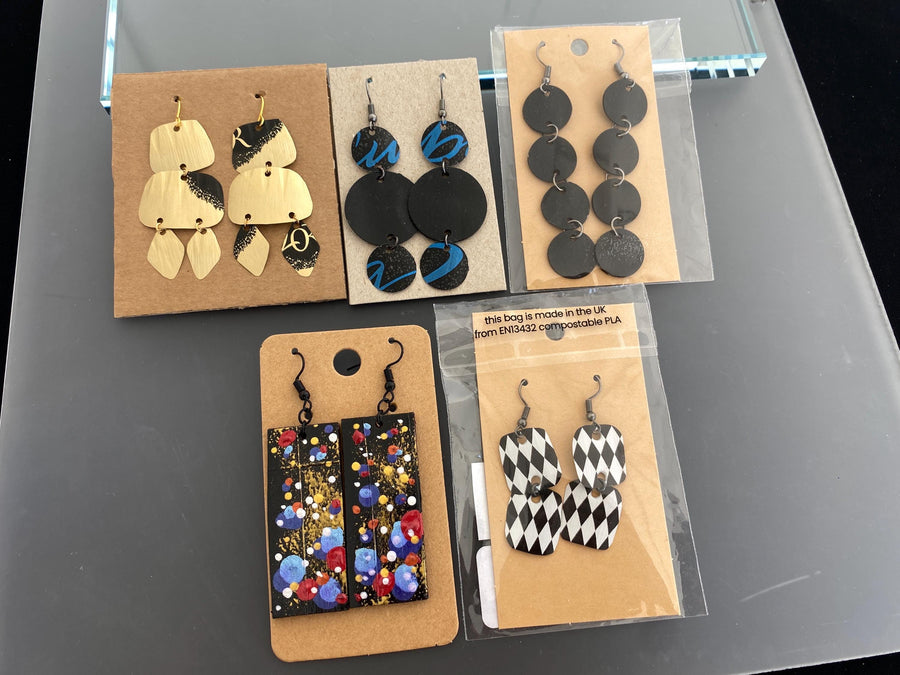 Eco-Friendly Summer Earrings Bundle – Set of 5 Statement Pairs Made from Upcycled Nespresso Pods & Bike Inner Tubes – Sustainable Gift
