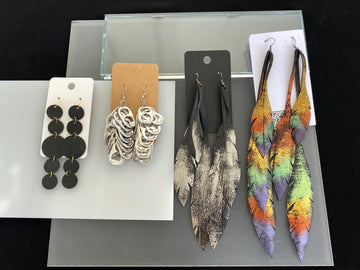 LAST PIECES – 4 Pairs Long Upcycled Statement Earrings | Bicycle Inner Tube | Pull Rings | Reduced Price | Quirky and Vegan Jewelry