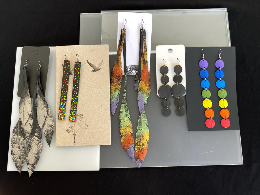 5 pairs of upcycled bicycle inner tube earrings, sustainable jewellery by laura zabo