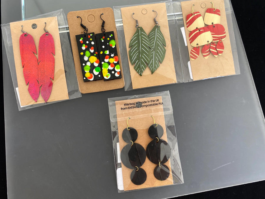 Eco-Friendly Summer Earrings Bundle – Set of 5 Statement Pairs Made from Upcycled Nespresso Pods & Bike Inner Tubes – Sustainable Gift