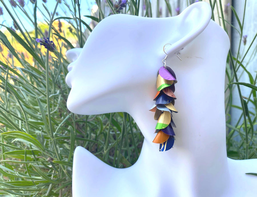 Multicoloured, Cascade Summer Earrings, Upcycled Nespresso Coffee Pod Jewellery, Sustainable and Eco-Friendly Gift, Zero Waste Fashion