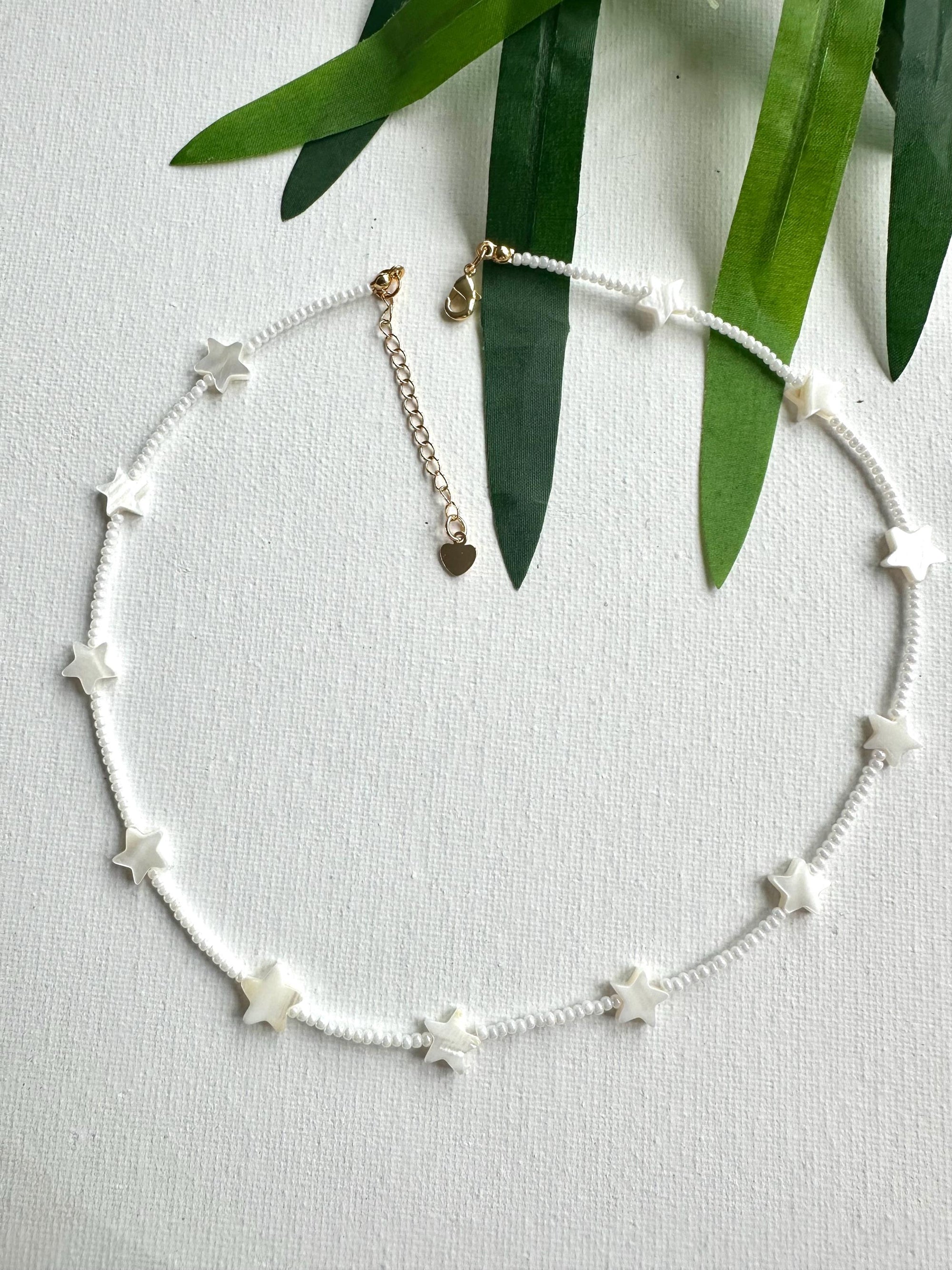 Mother of Pearls Stars and Beads Necklace Dainty Elegant Minimalistic Bridesmaids Boho Festival