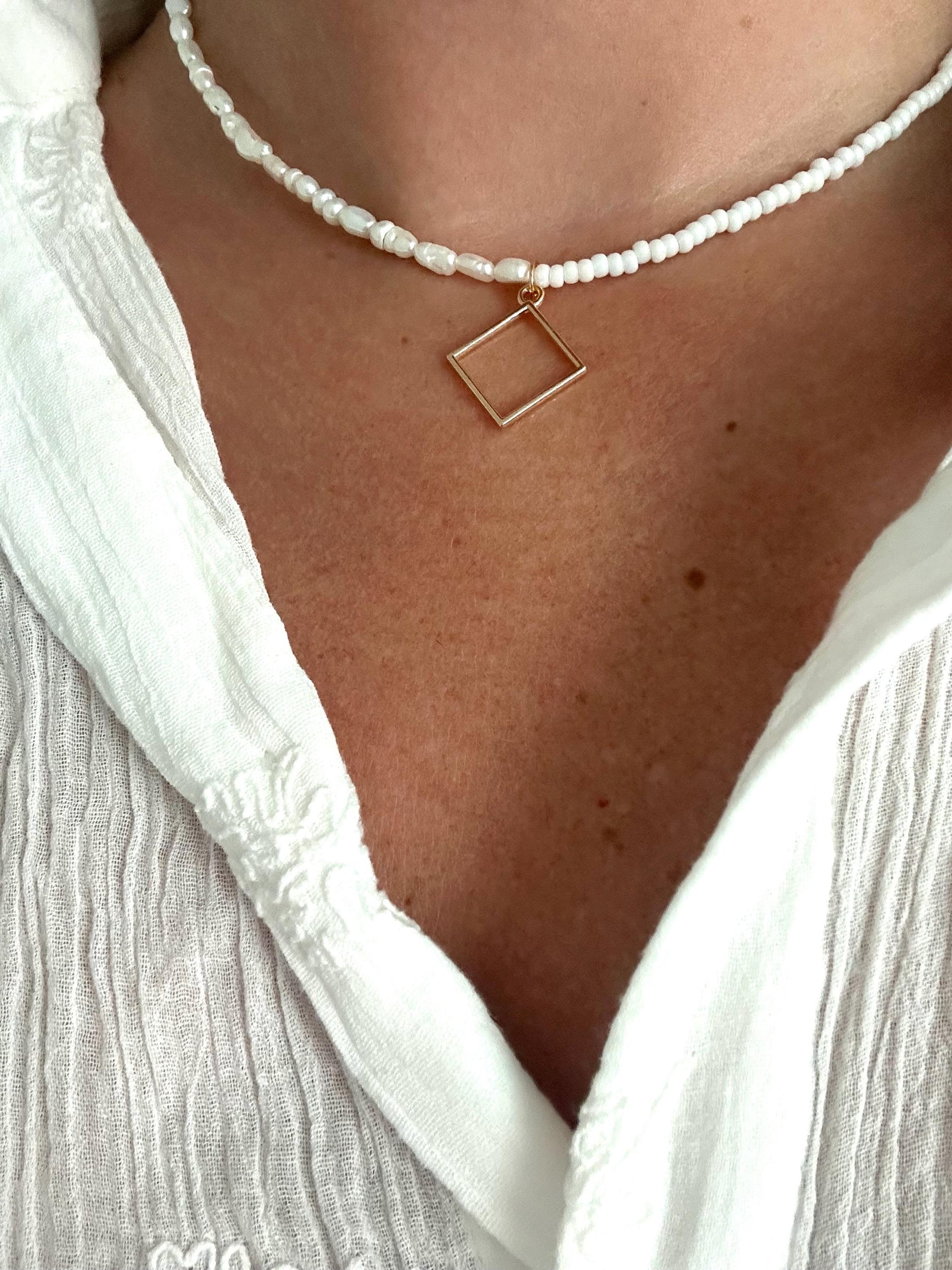 Freshwater Pearls and TOHO Glass Beads Necklace Dainty Elegant Minimalistic Bridesmaids Wedding Elegant