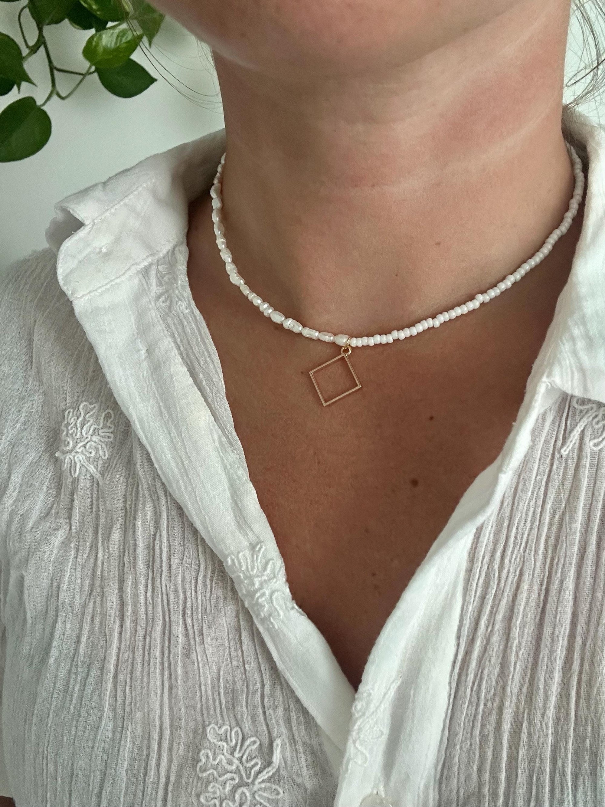 Freshwater Pearls and TOHO Glass Beads Necklace Dainty Elegant Minimalistic Bridesmaids Wedding Elegant