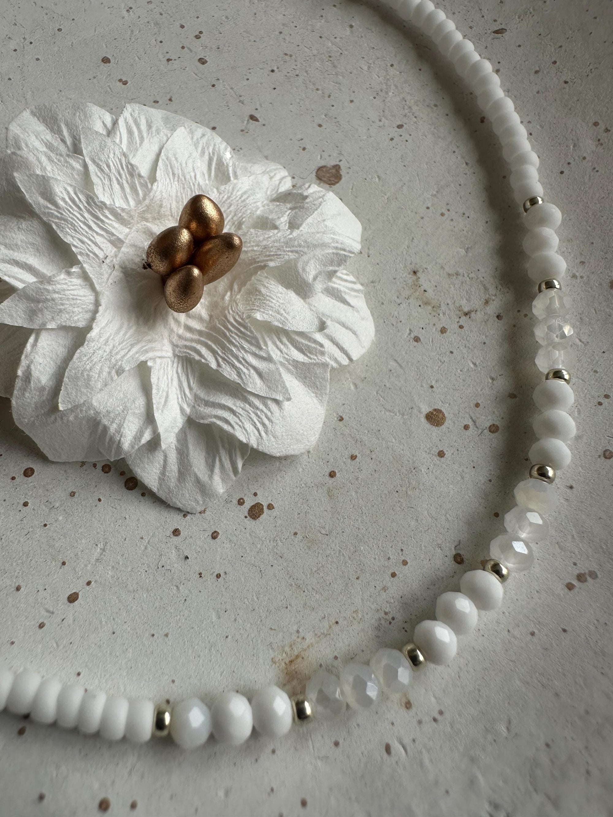 Choker with White Glass Beads Minimalist Boho Wedding Jewelry