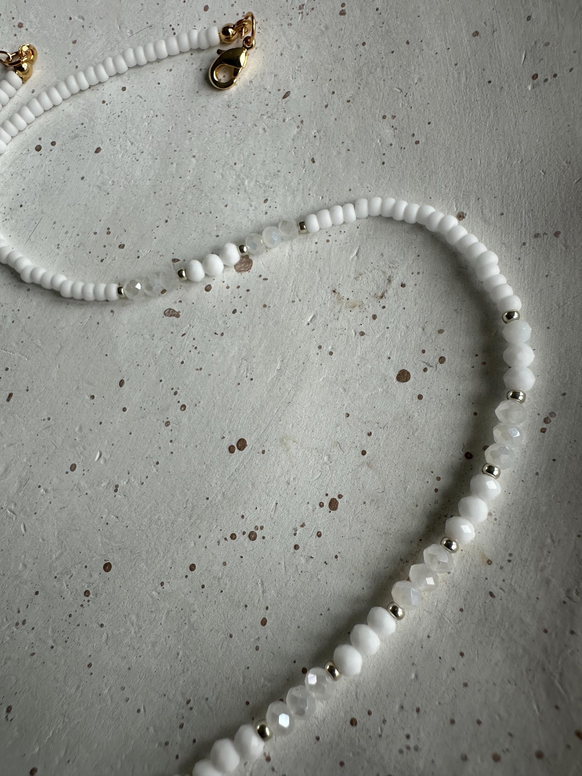 Choker with White Glass Beads Minimalist Boho Wedding Jewelry