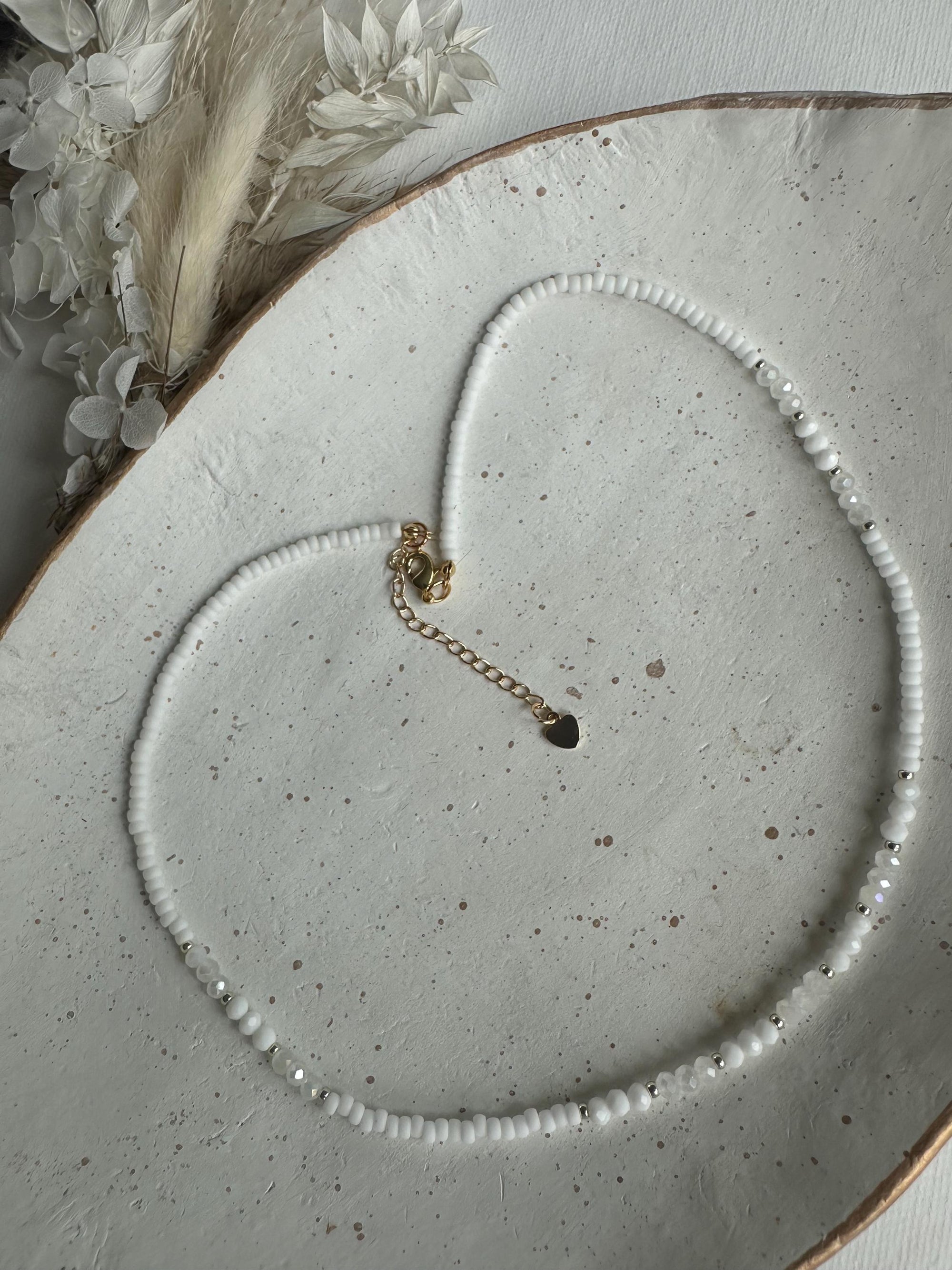 Choker with White Glass Beads Minimalist Boho Wedding Jewelry