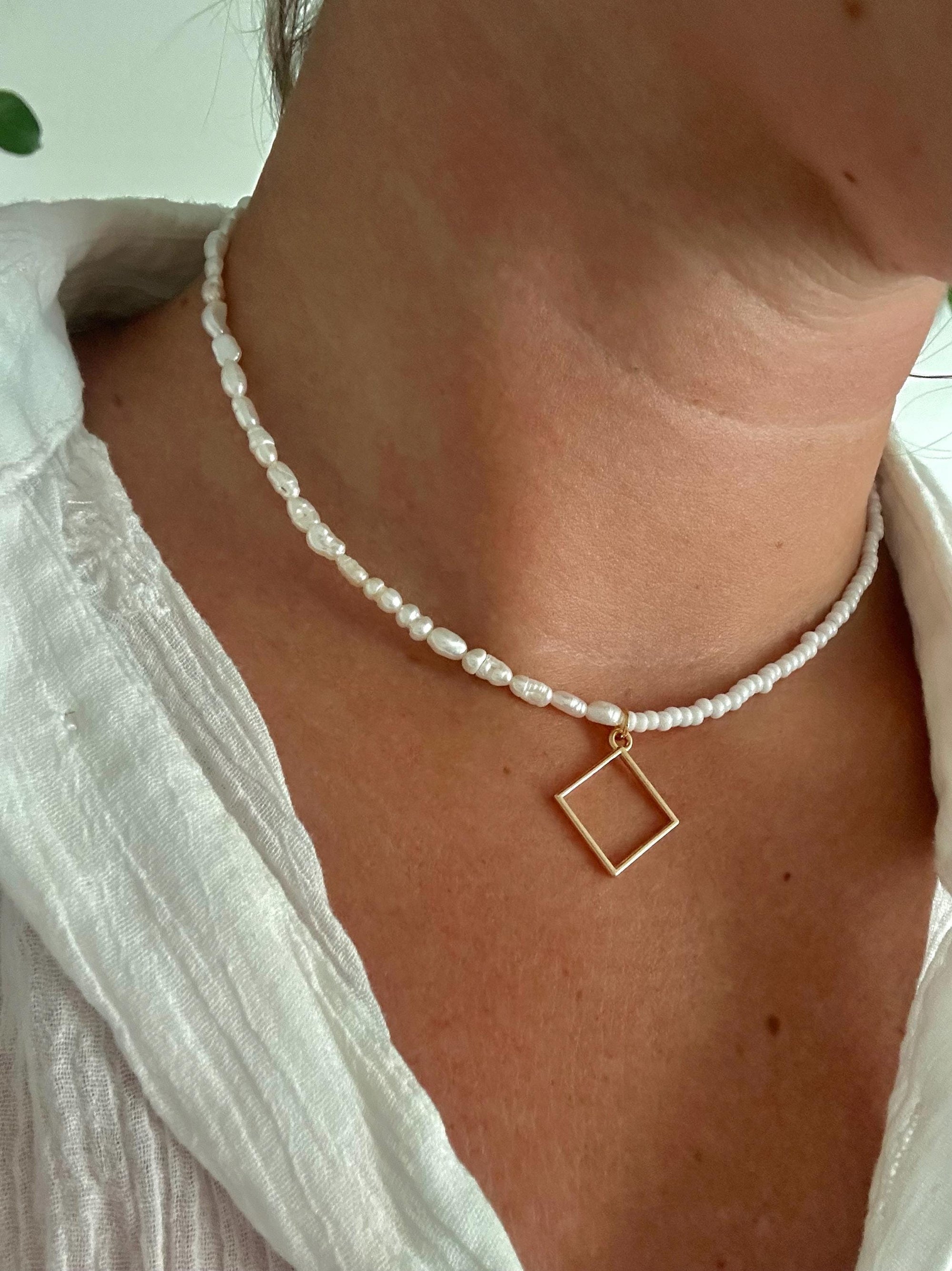 Freshwater Pearls and TOHO Glass Beads Necklace Dainty Elegant Minimalistic Bridesmaids Wedding Elegant