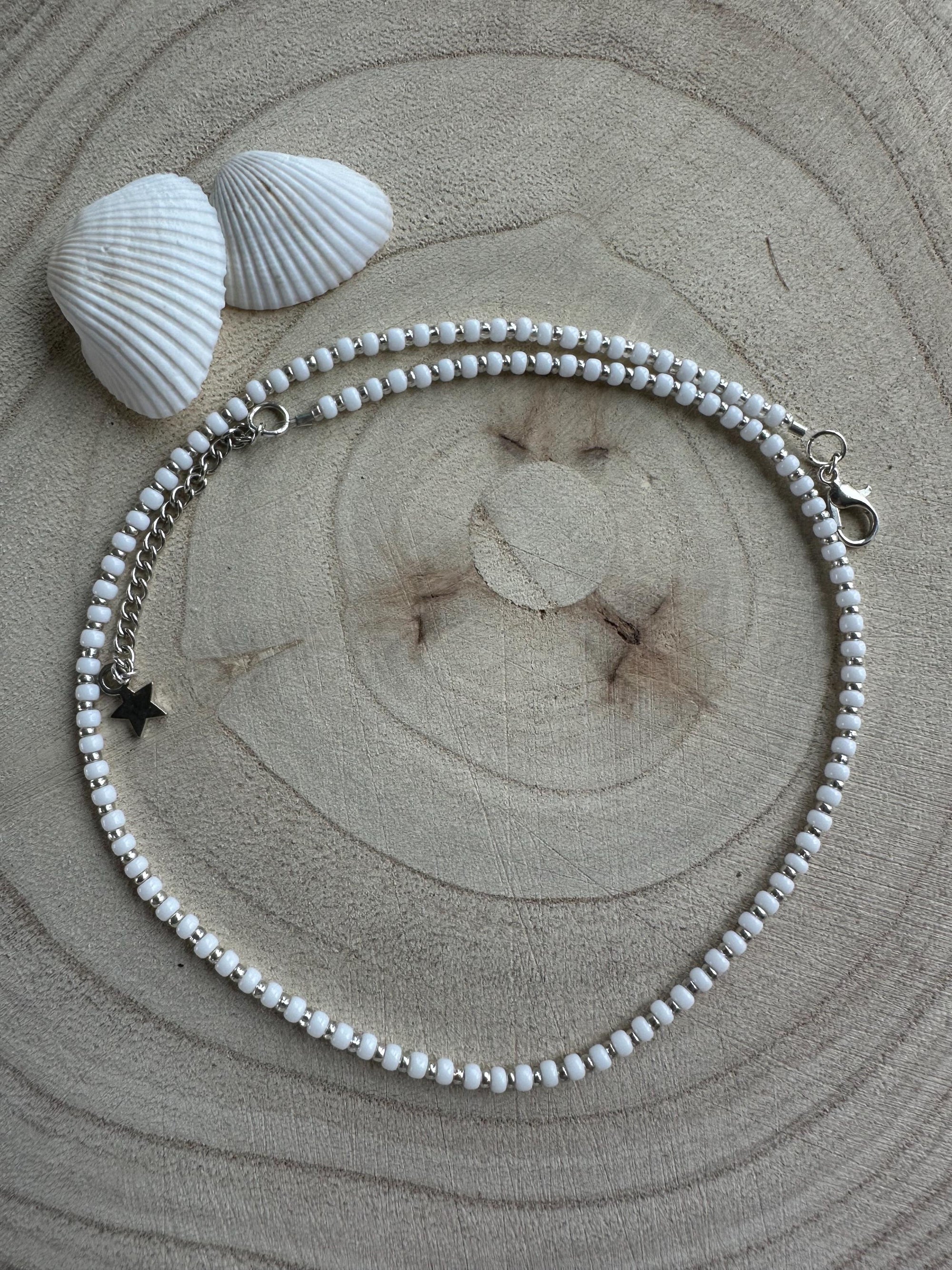 Choker with White & Silver Glass Bead - Elegant Minimalist Necklace