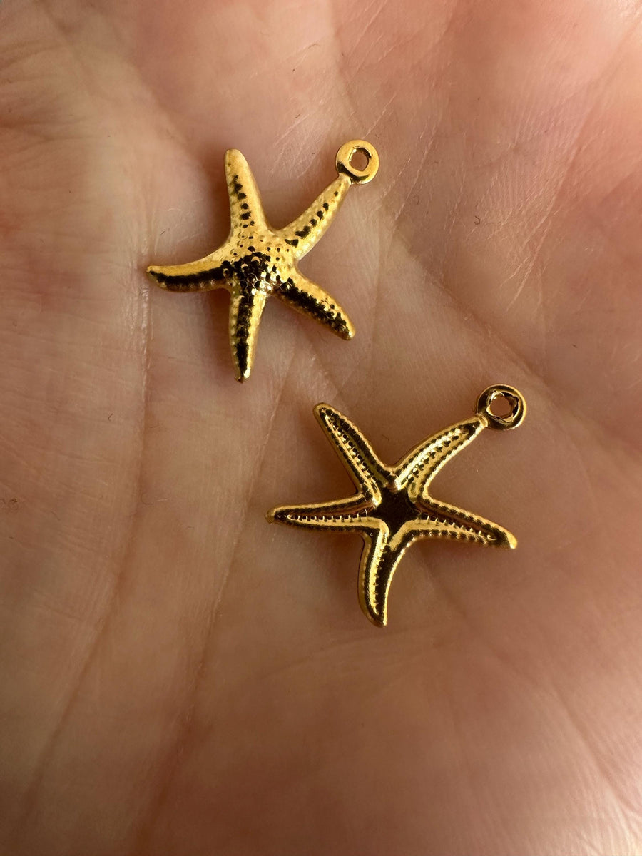 Paperclip Chain Choker with Gold Starfish Pendan and Shell Beads, Coastal Jewellery, Minimaliatic
