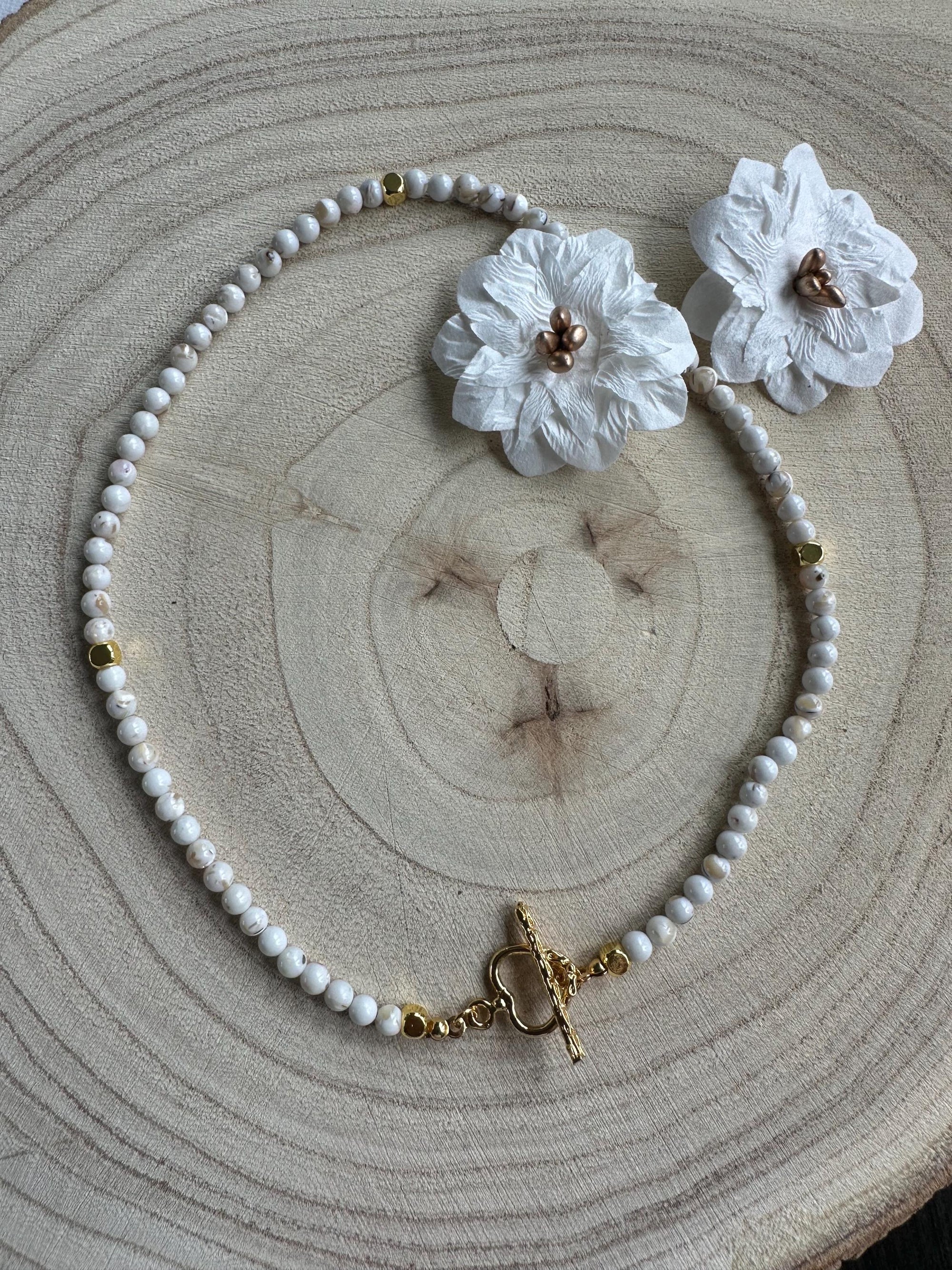 Toggle Clasp Choker with Shell Beads and Golden Heart, Elegant Summer Jewellery