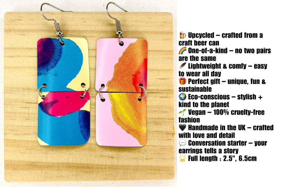 Upcycled Craft Beer Can Earrings: Asymmetric Abstract Geometric Boho Jewelry - USA TAXES PAID