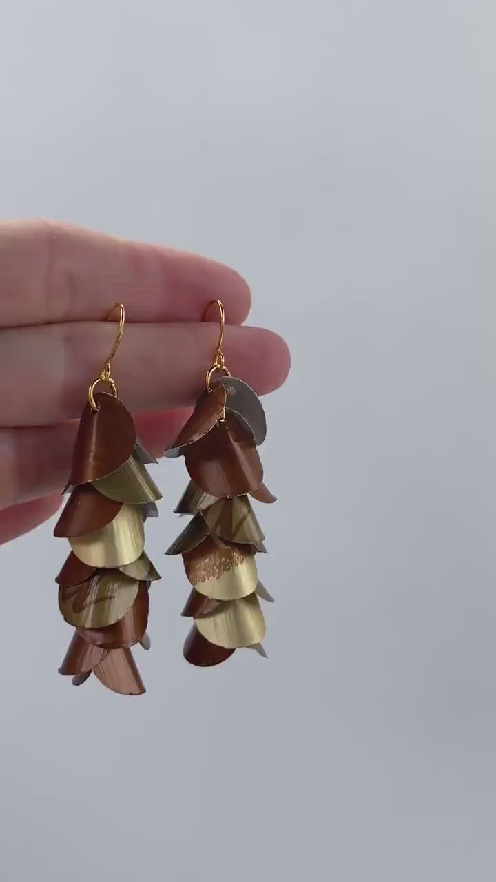 Golden-Bronze, Cascade Earrings, Upcycled Nespresso Coffee Pod Jewellery, Sustainable and Eco-Friendly Gift, Zero Waste Fashion