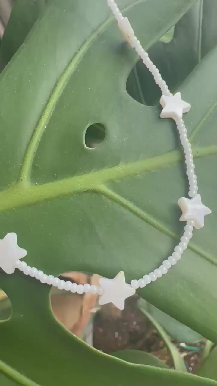 Mother of Pearls Stars and Beads Necklace Dainty Elegant Minimalistic Bridesmaids Boho Festival