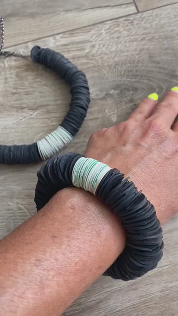 Black White Tribal Bracelet – Upcycled Bicycle Inner Tube & Paper - Sustainable and Eco-Friendly Gift