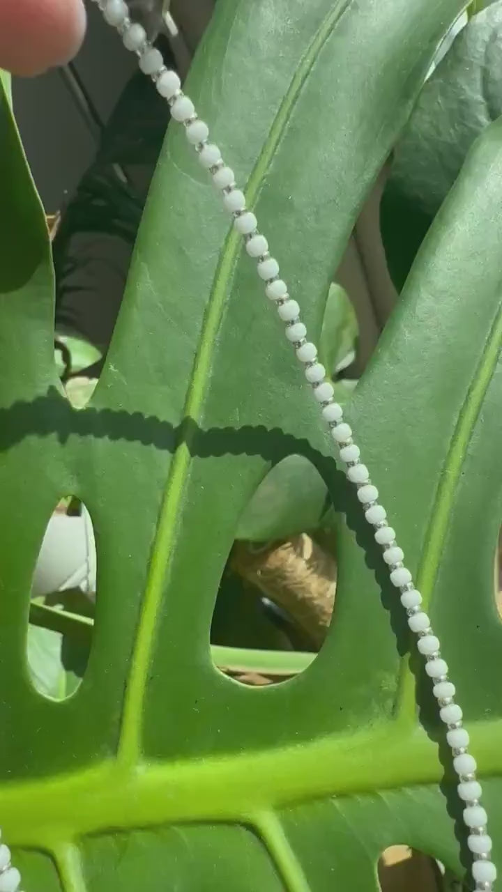 Choker with White & Silver Glass Bead - Elegant Minimalist Necklace