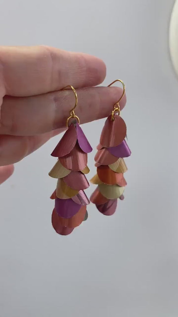 Cascade Nespresso Pod Earrings, Soft Summer Hues in Peach, Orange, Purple, Gold, Beach Jewellery, Sustainable and Vegan Gift, Upcycled