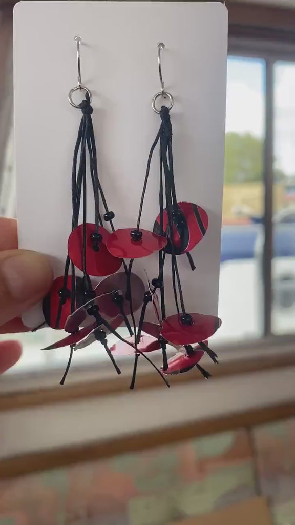 Upcycled Coke, Coca-Cola Can Earrings on Waxed Cotton Cord – Eco-Friendly, Aluminium, Red-Black Jewellery - USA taxes paid