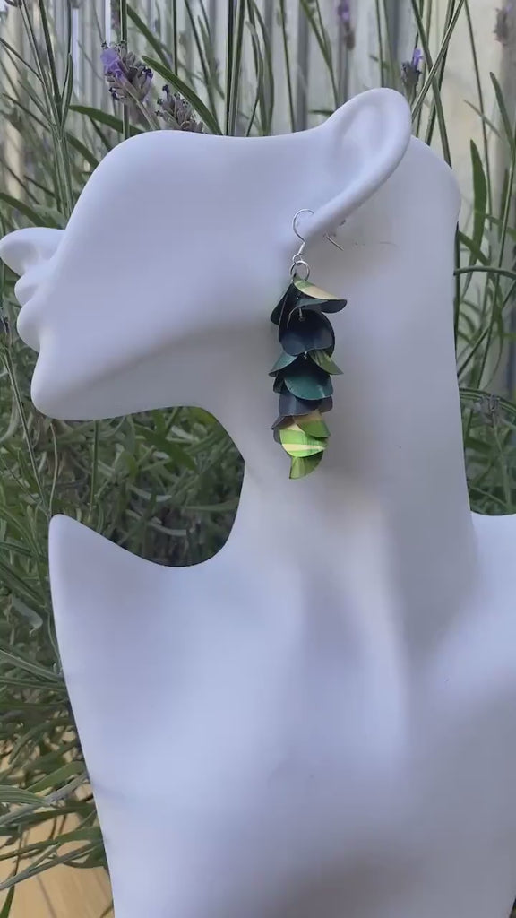 Green-Golden Cascade Earrings, Upcycled Nespresso Coffee Pod Jewellery, Sustainable and Eco-Friendly Gift, Zero Waste Fashion