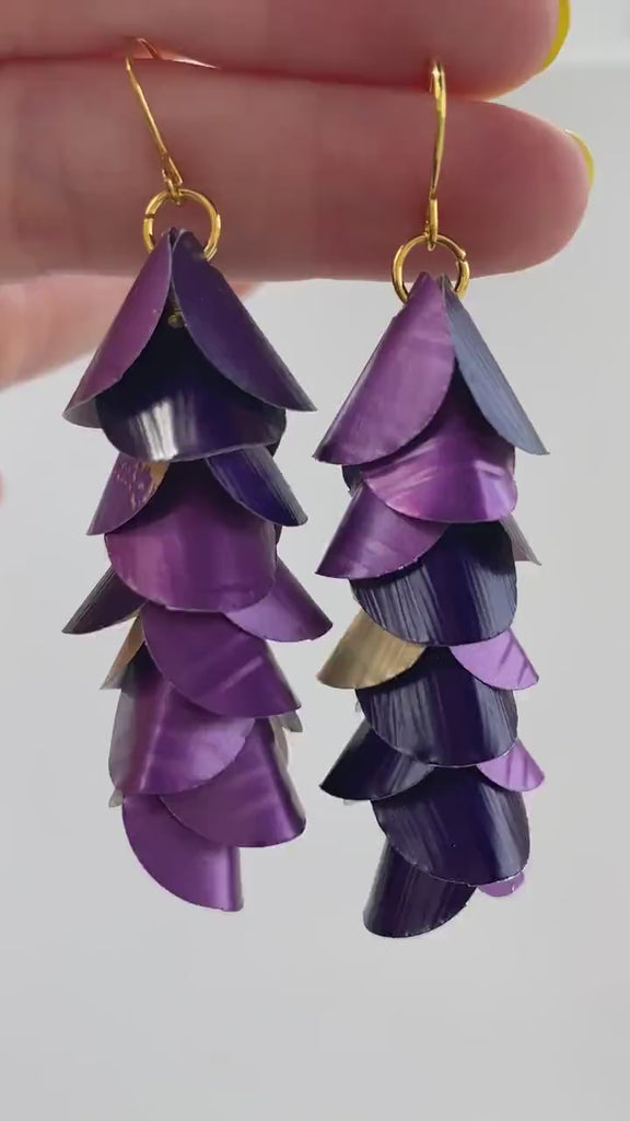 Shades of Purple, Cascading Holiday Earrings, Upcycled Nespresso Coffee Pod Jewellery, Sustainable and Eco-Friendly Gift, Zero Waste Fashion