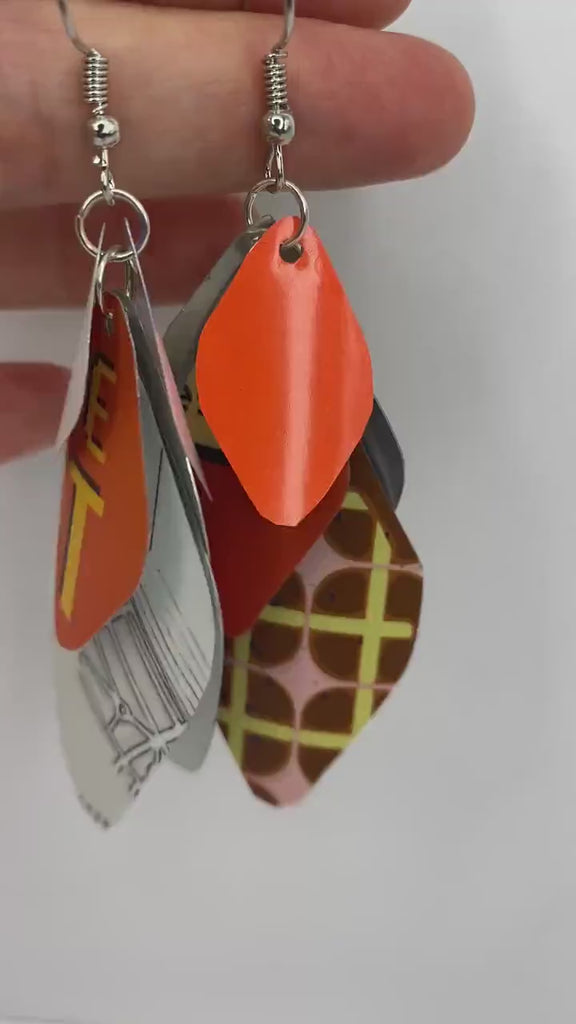 Upcycled Beer Can Cascade Earrings - Asymmetric - Fun Design - Colourful Jewellery - Sustainable and Vegan Gift - USA TAXES PAID