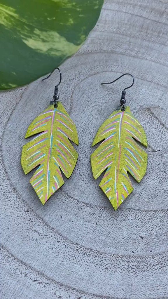 2 for 1, Small, delicate yellow coloured leaf shaped earrings, upcycled bicycle inner tube jewelry, Xmas, Birthday gift for best friend