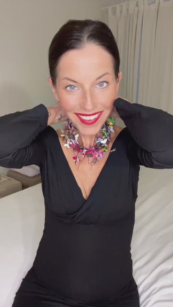 Upcycled Beer, Soda Can Butterfly Necklace – Handmade Waxed Cotton Cord Statement Necklace – Eco-Friendly Jewellery