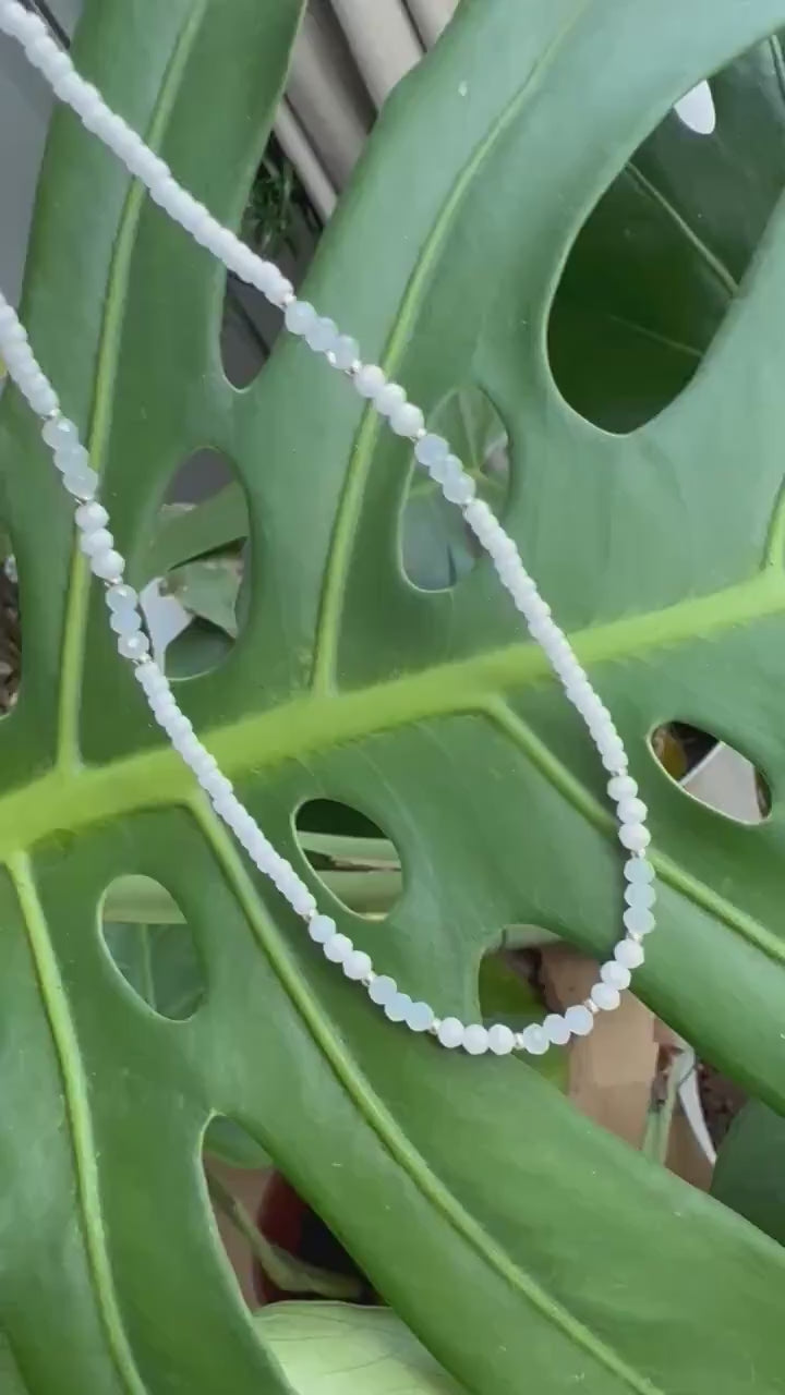 Choker with White Glass Beads Minimalist Boho Wedding Jewelry