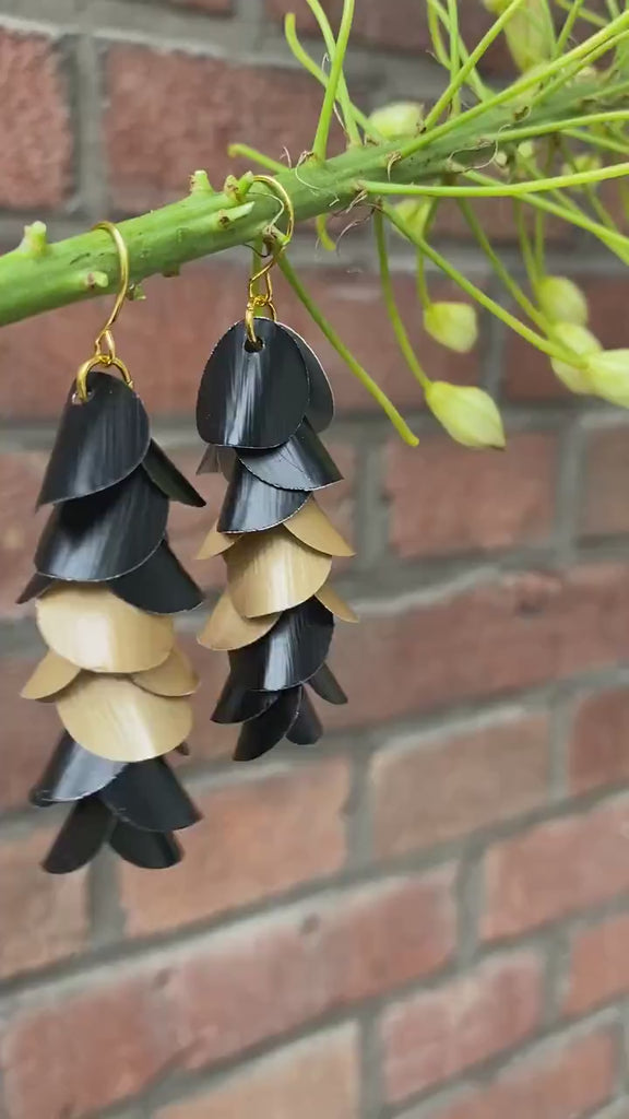 Black Gold Cascade Earrings – Elegant Upcycled Glam for Special Occasions / Sustainable Jewellery, Eco-Friendly Gift for Mother, Girlfriend
