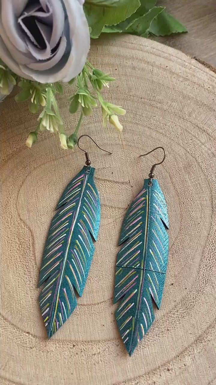 Buy 1 Get 2! Metallic Aquamarine Coloured, Recycled Bike Inner Tube, Leaf Shaped Earrings, Eco-Friendly Gift for Girlfriend, Mom