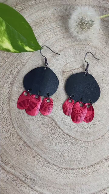 Red & Black Boho Statement Earrings | Upcycled Nespresso Pods and Bike Inner Tube | Handcrafted Eco-Friendly, Sustainable  Jewelry